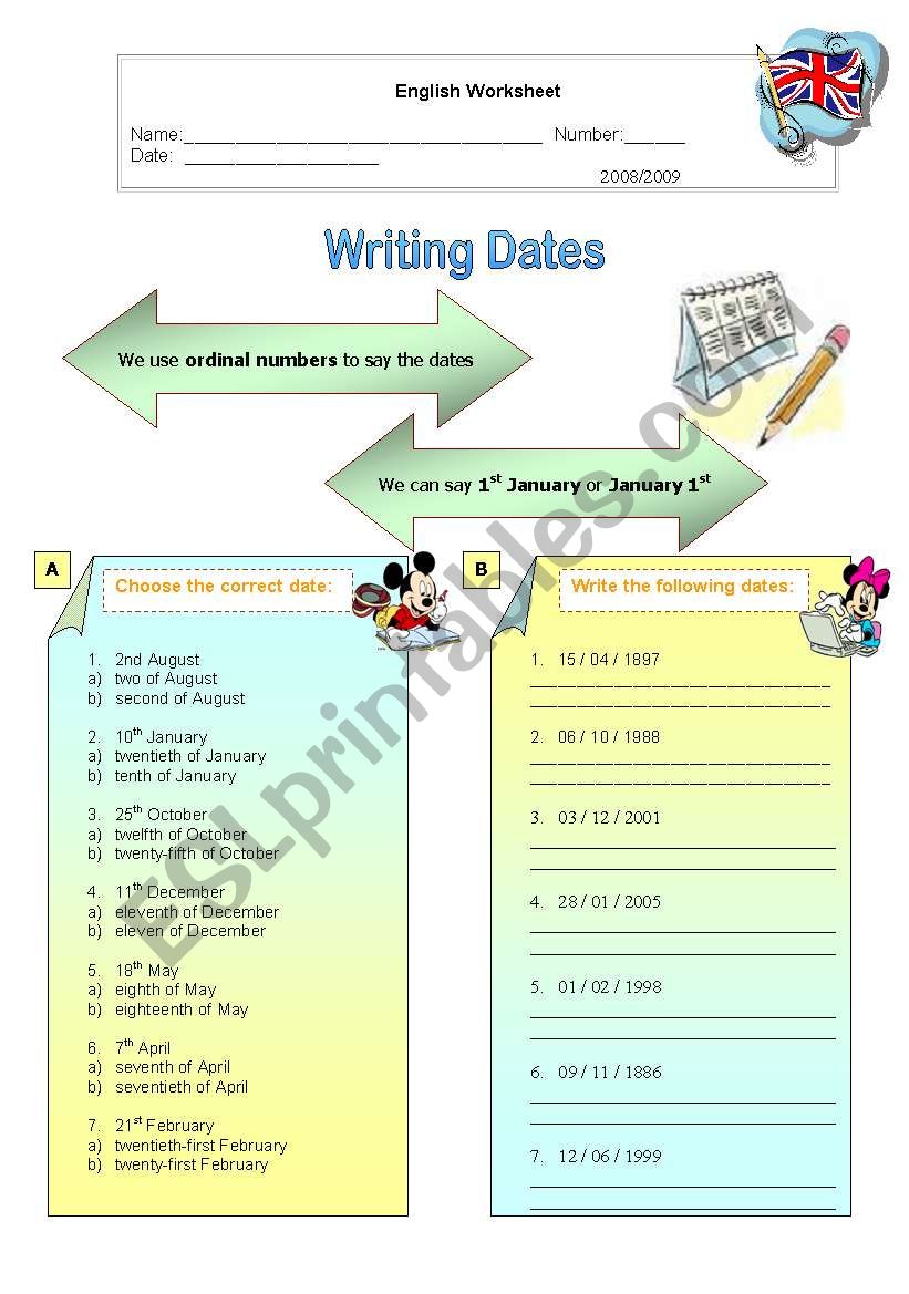 Writing dates worksheet