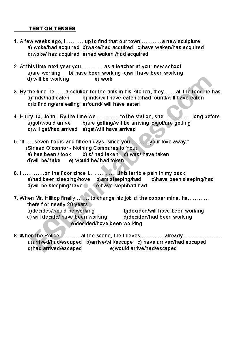 mix tense revision tests  worksheet