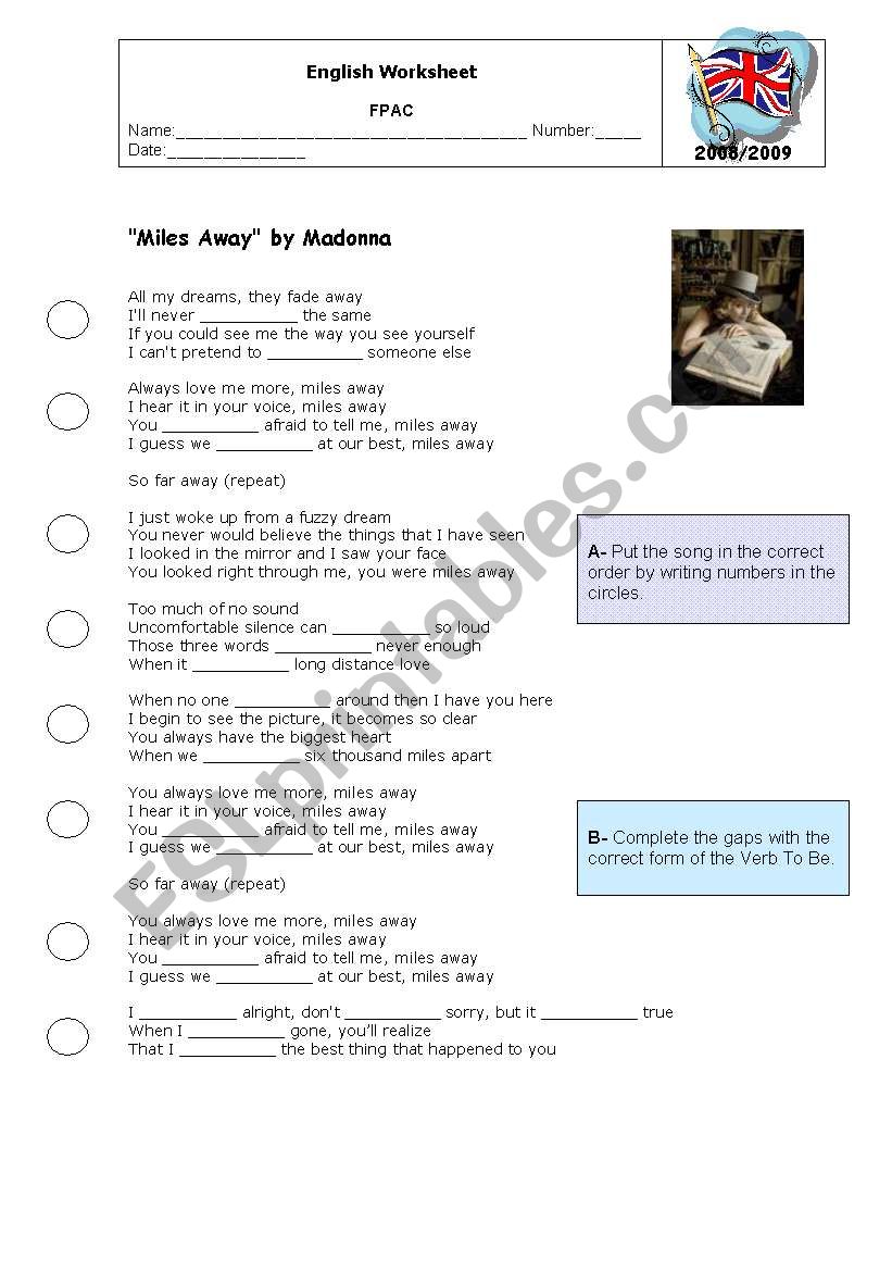 Miles Away by Madonna worksheet