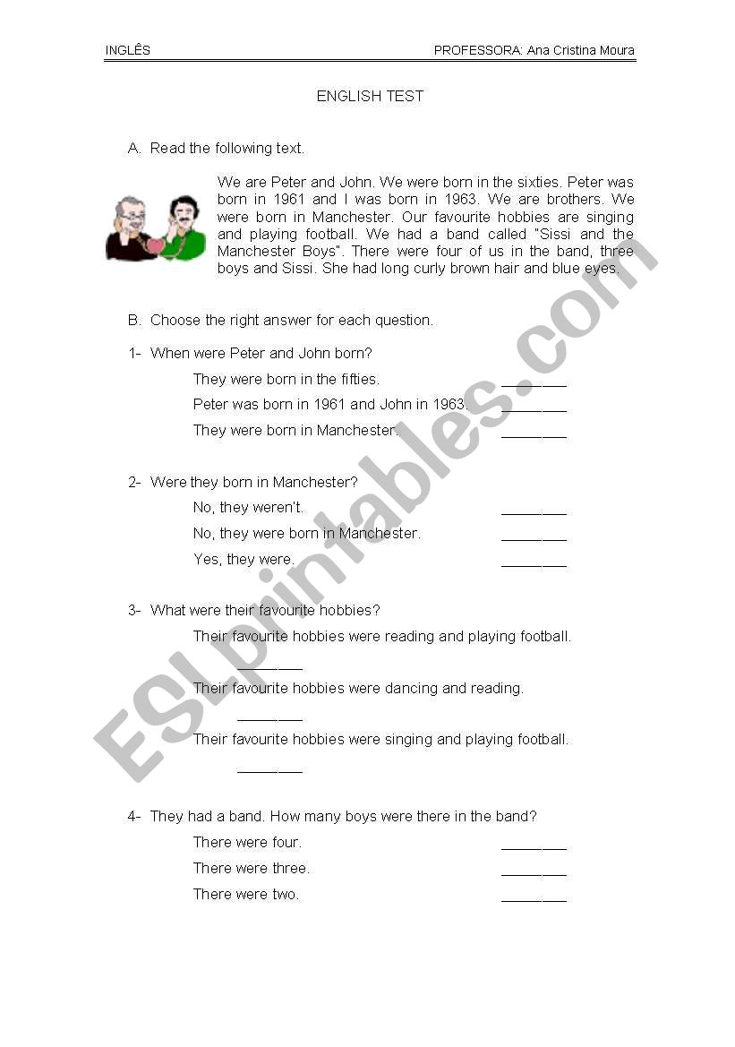 Test - simple past verb to be worksheet