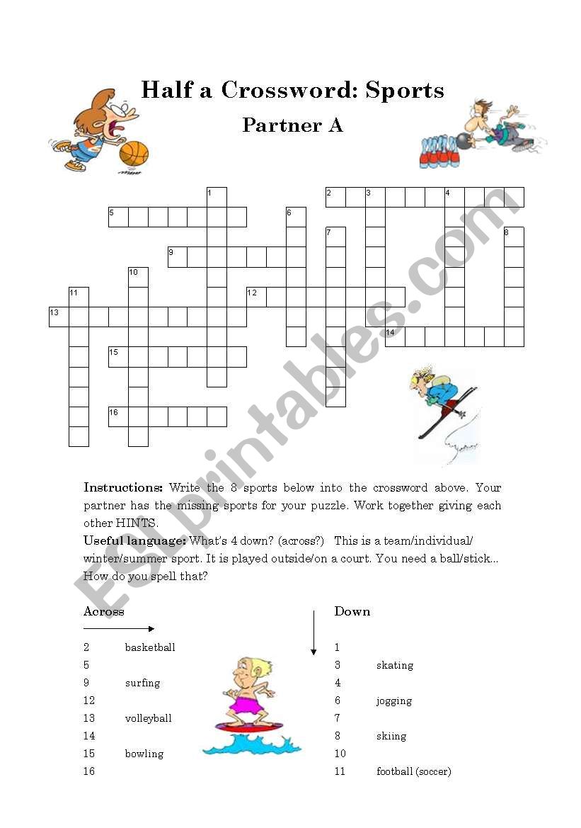 Half a Crossword: Sports (Pairwork)
