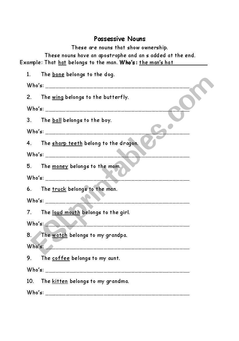 possessive nouns worksheet