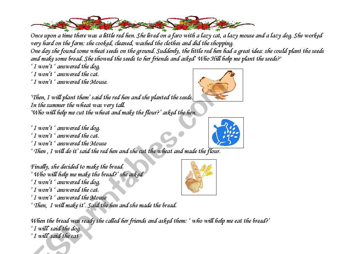 red hen story with flashcards worksheet