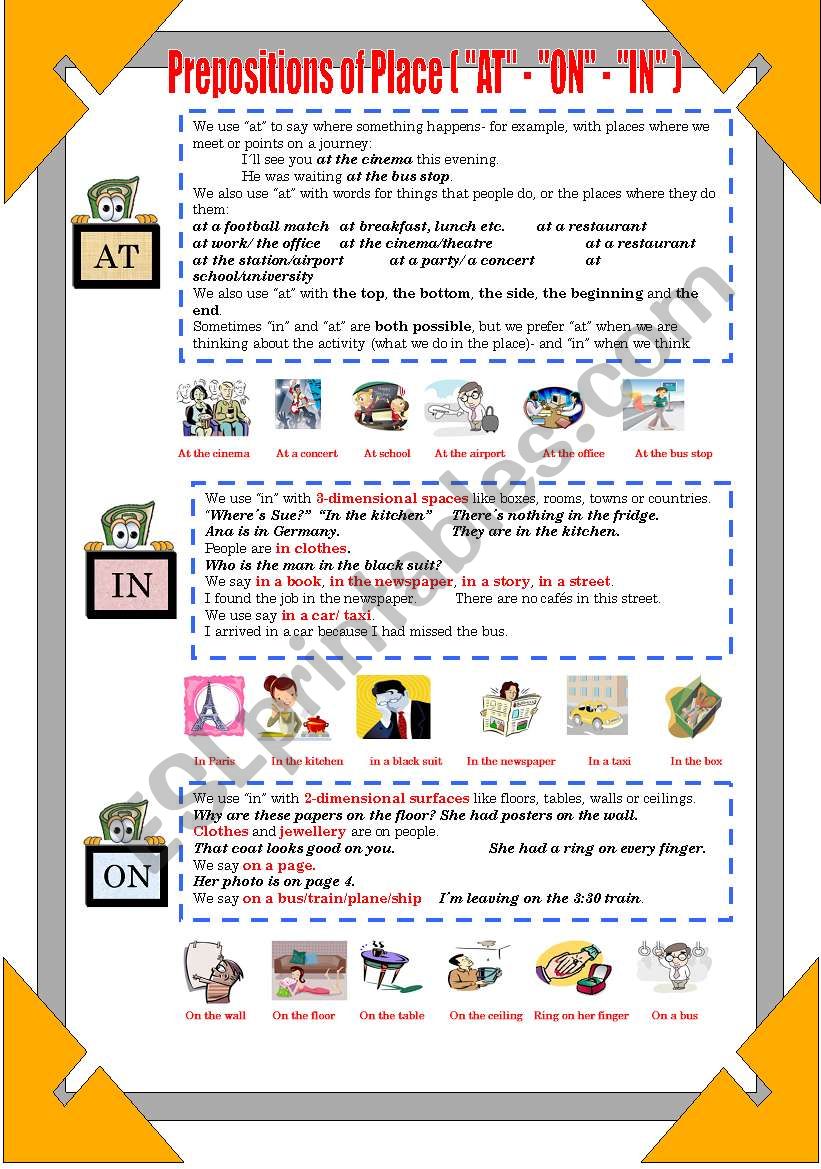 Prepositions of place ( 