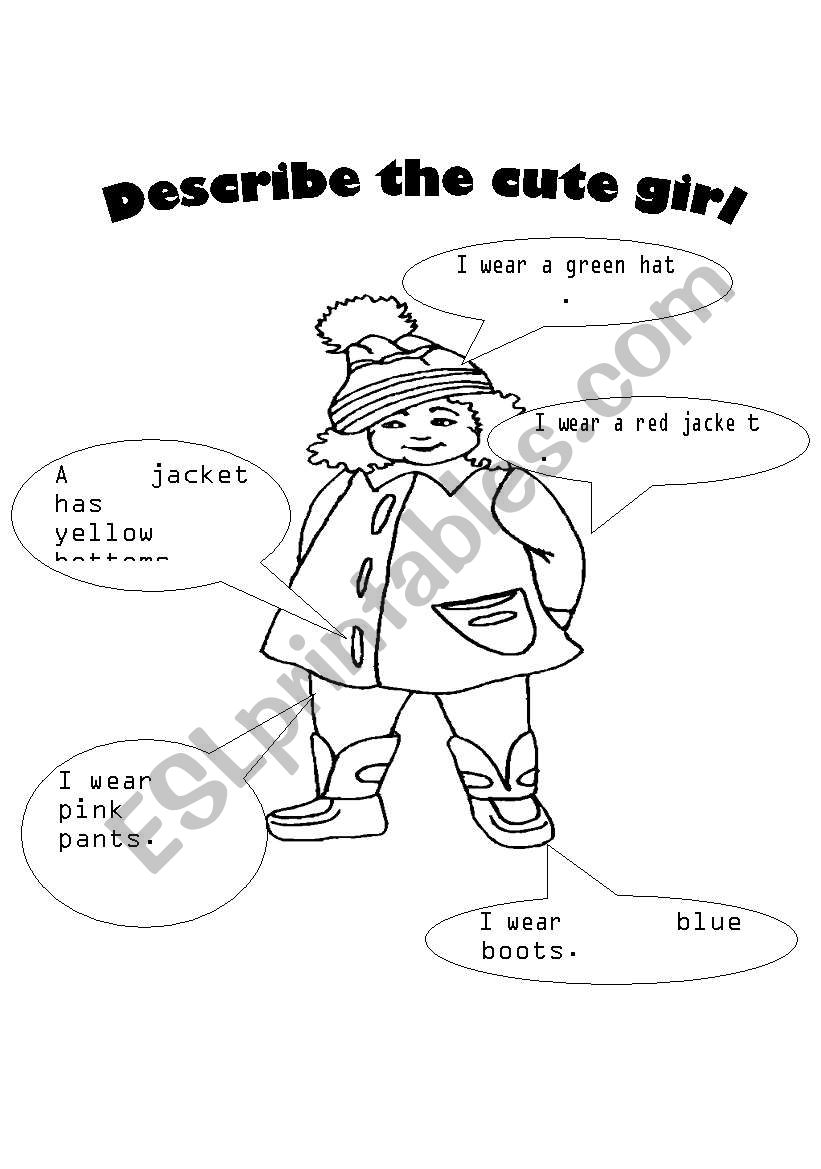describe the cute girl worksheet