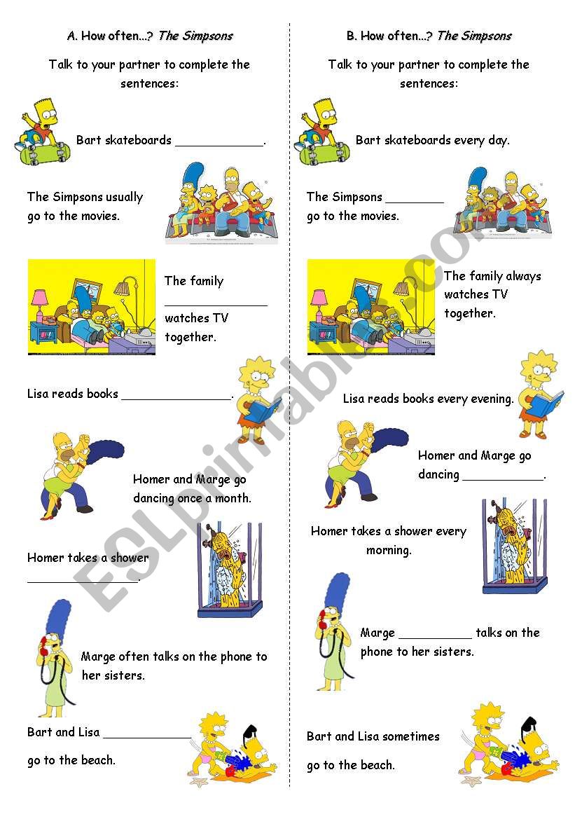 HOW OFTEN - FREQUENCY WORDS AND ADVERBS - THE SIMPSONS