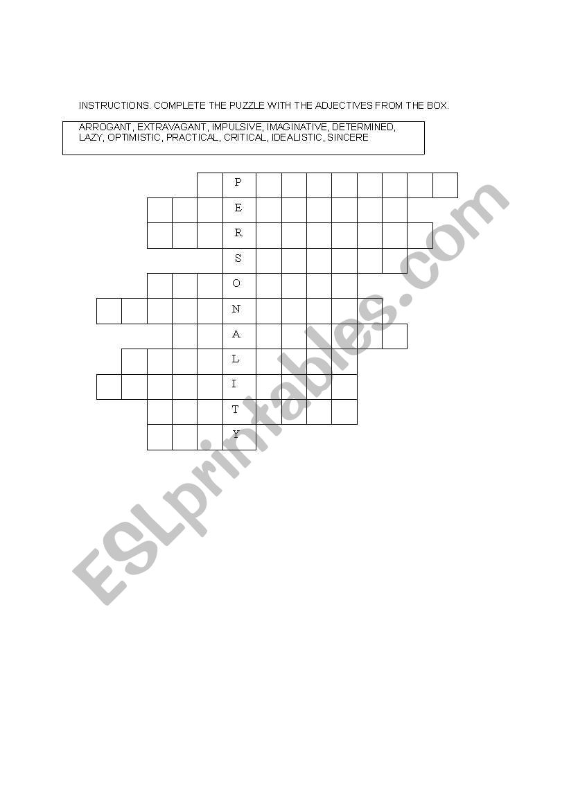 personality worksheet
