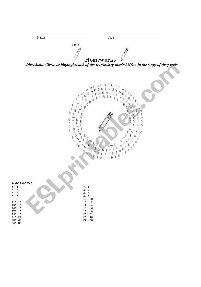 Numbers circle worksheet