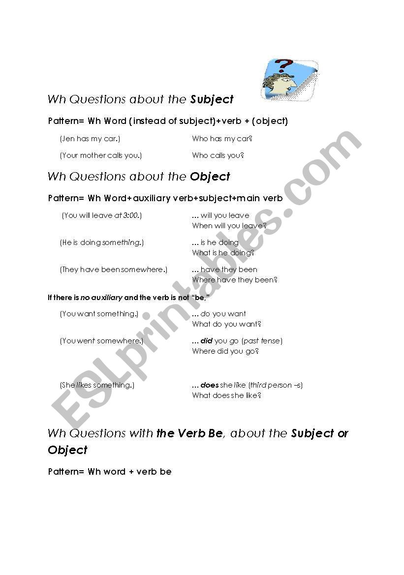 Overhead on Wh-Questions worksheet