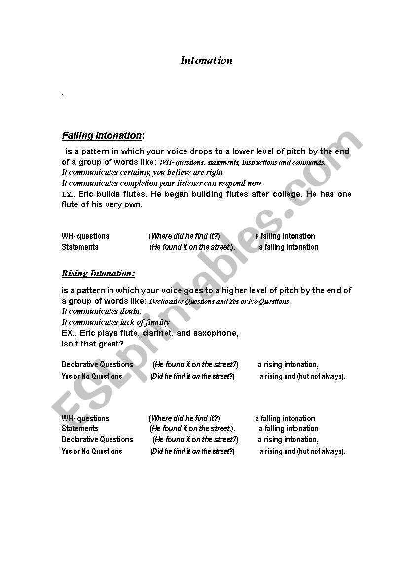 Intonation worksheet