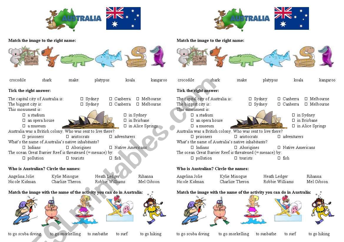 Introduction of Australia worksheet