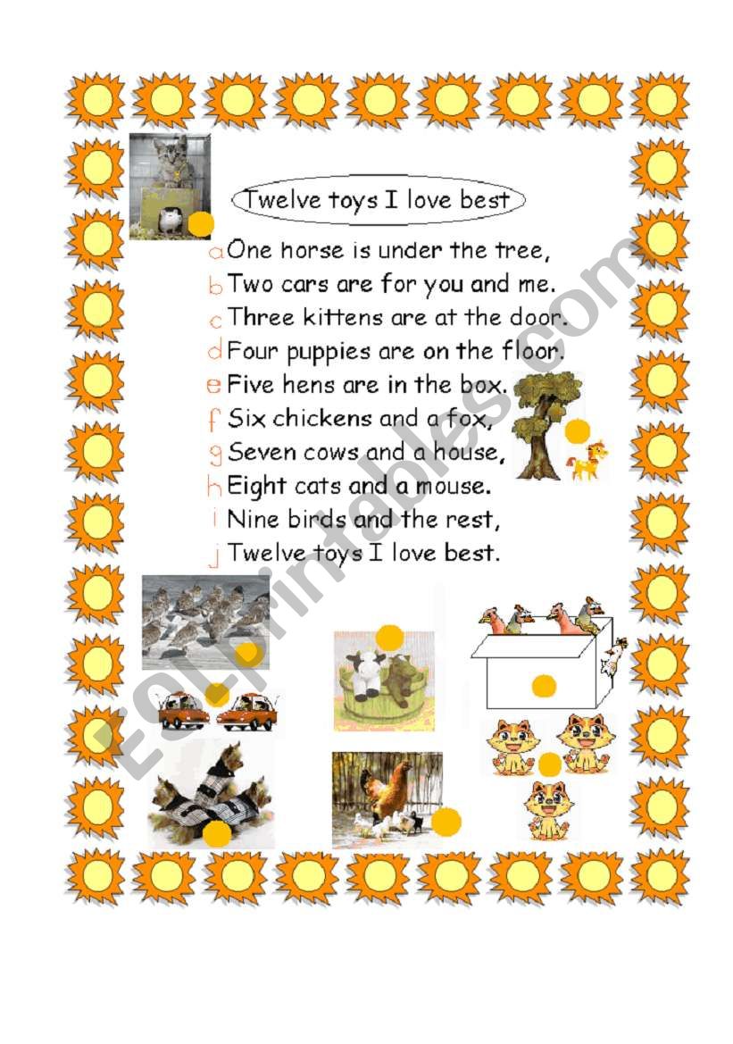 Twelve toys I love best worksheet