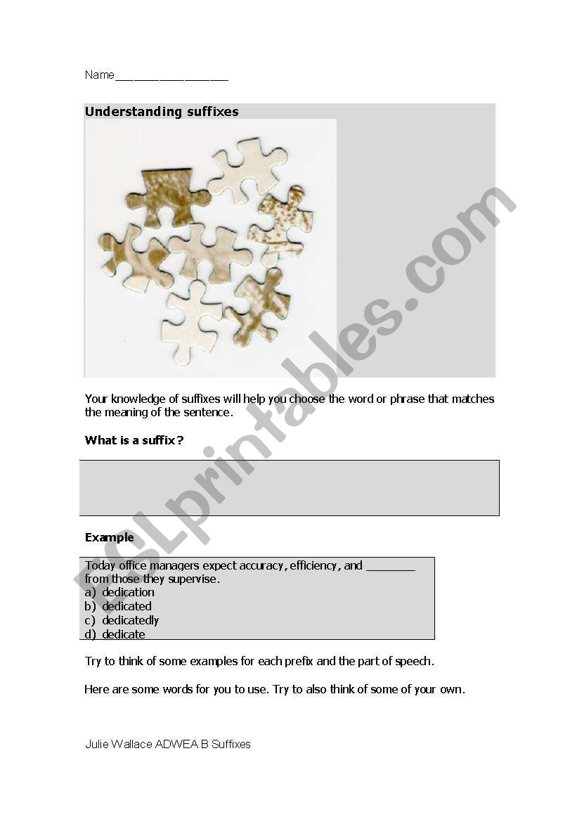 Understanding Suffixes worksheet