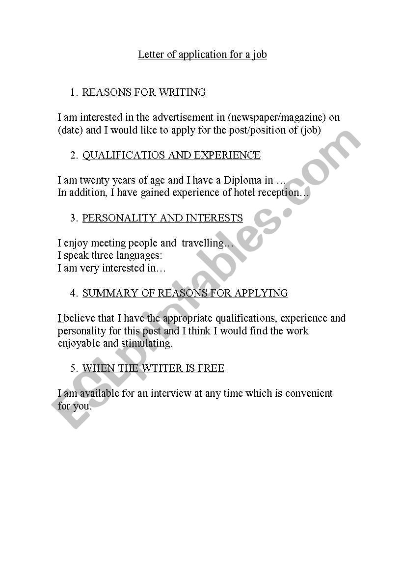 LETTER OF APPLICATION FOR A JOB