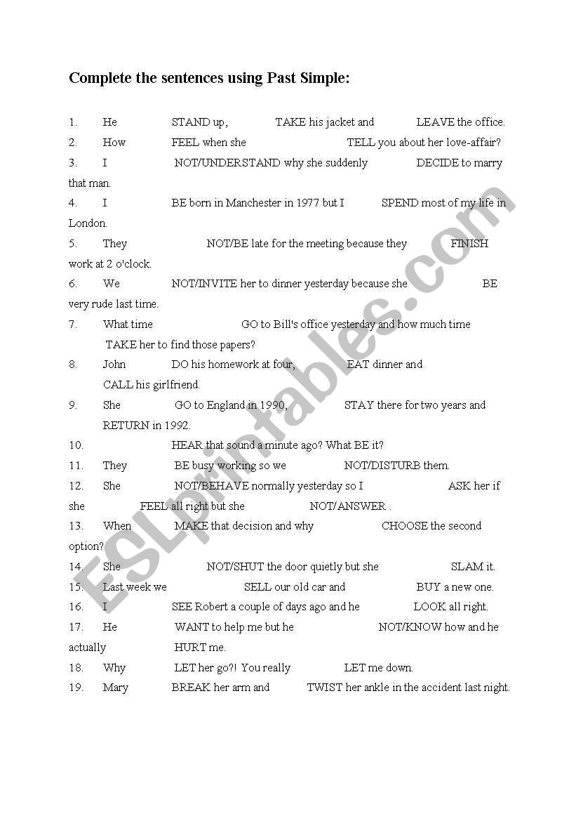 Past Simple exercises worksheet