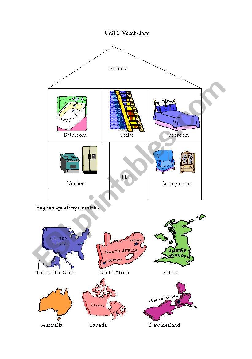 vocabulary the house and countries