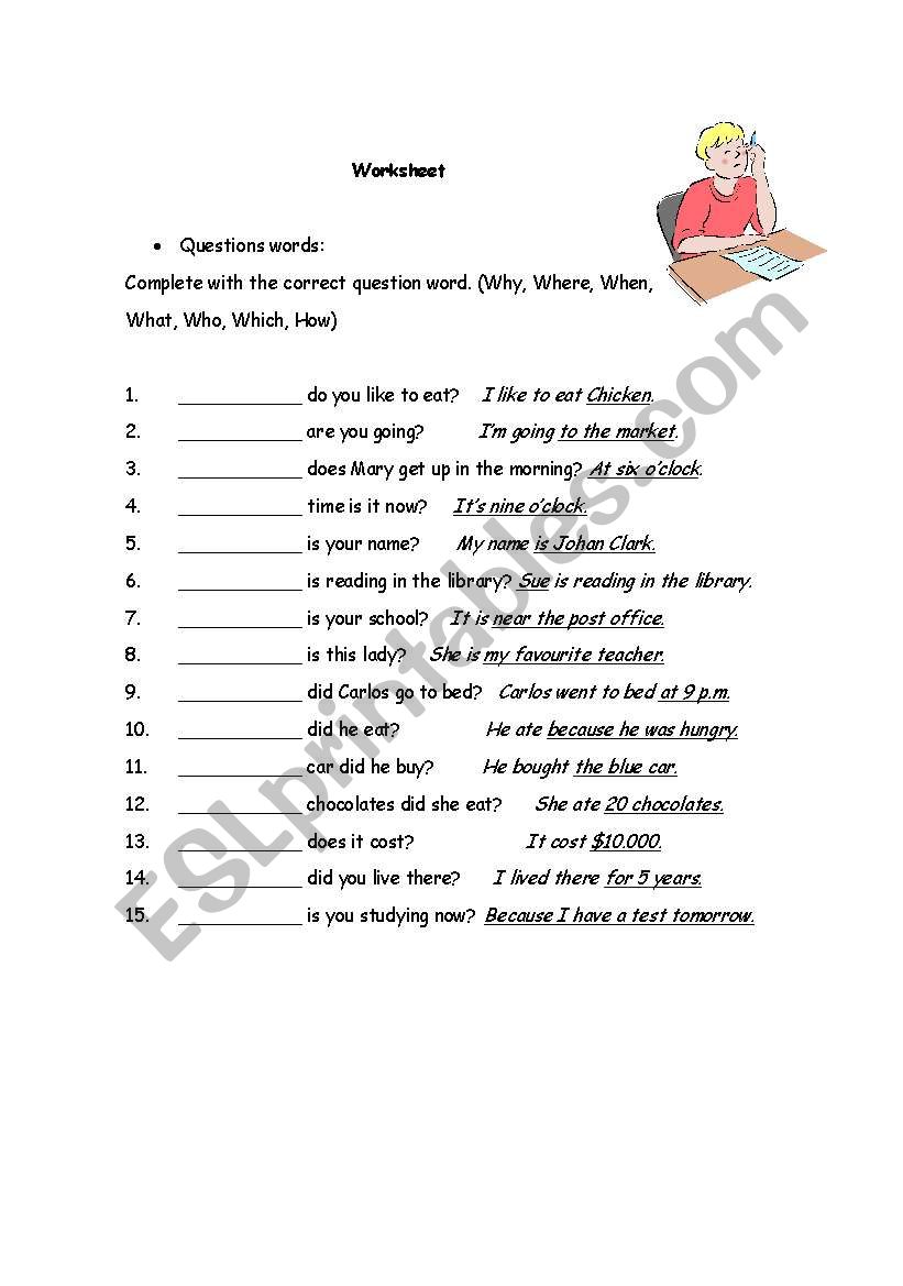 Questions words worksheet