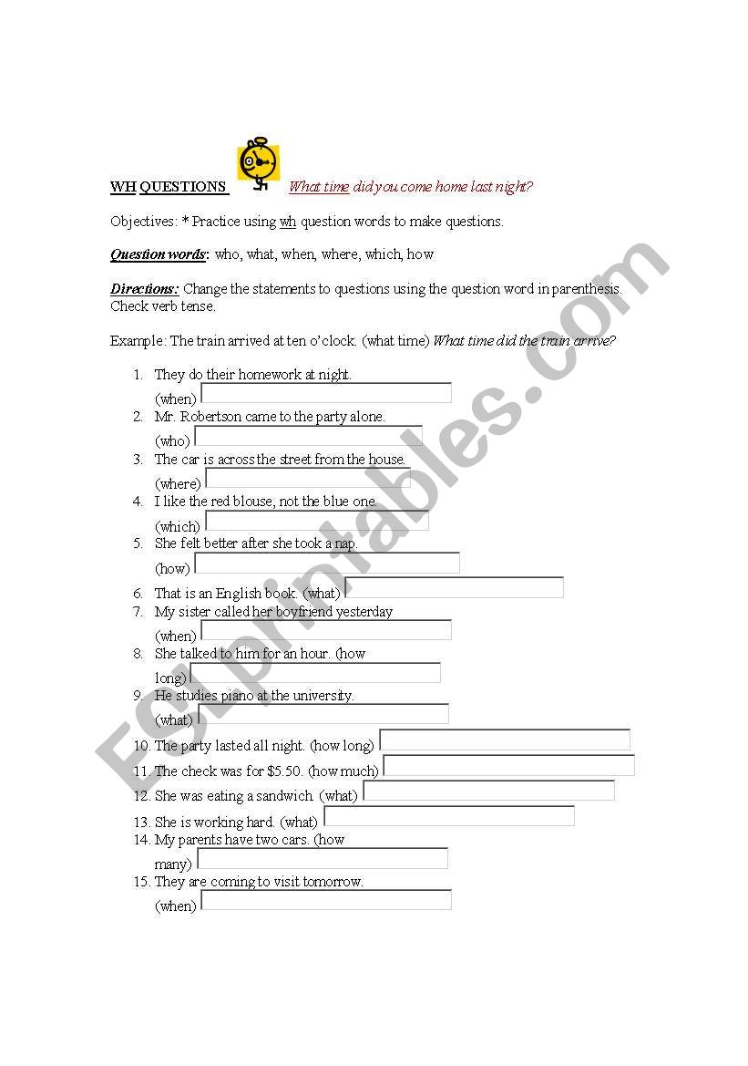 wh questions worksheet