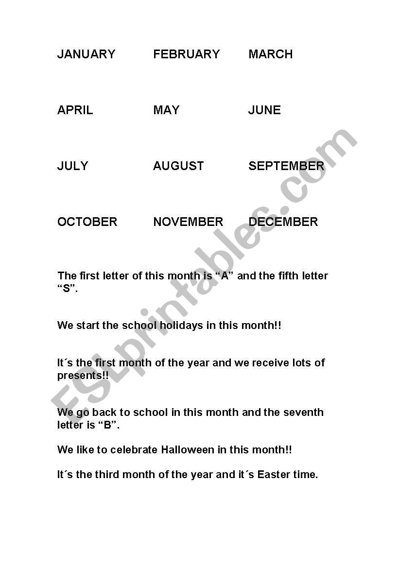 Months of the Year (matching strips activity)