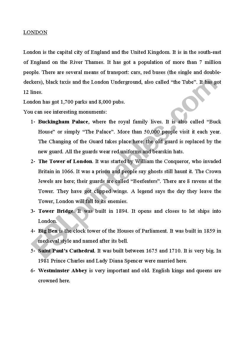 London worksheet