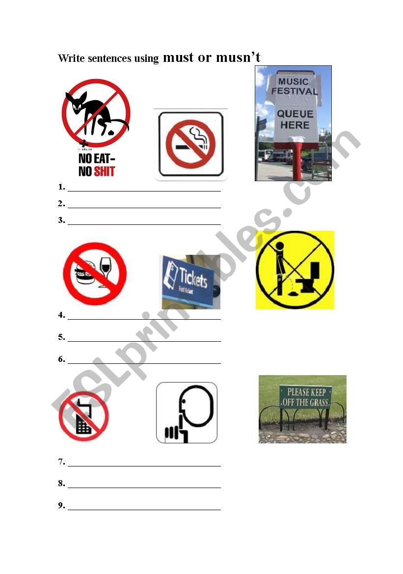 must or musnÂ´t? worksheet