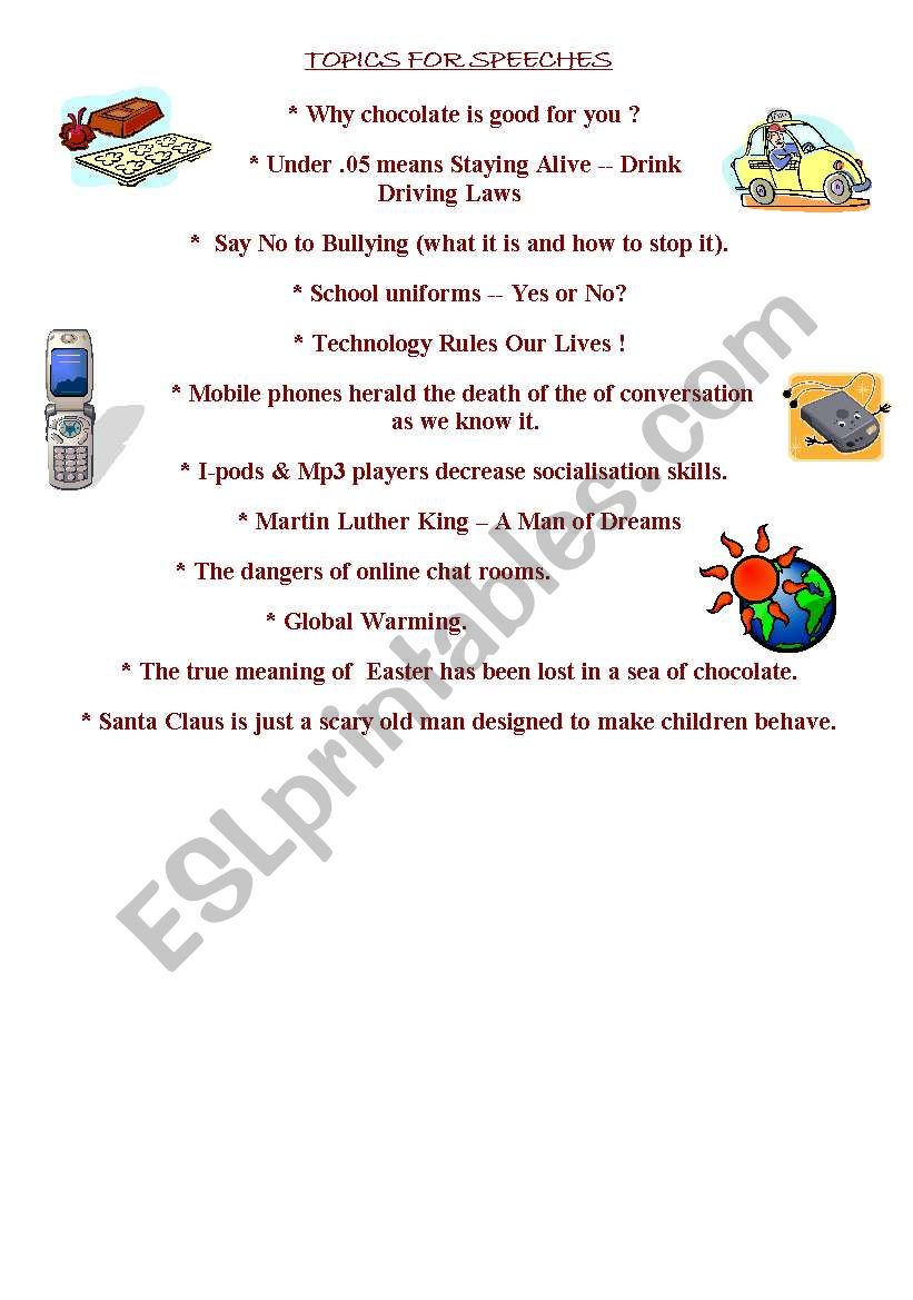 Speech Topics worksheet