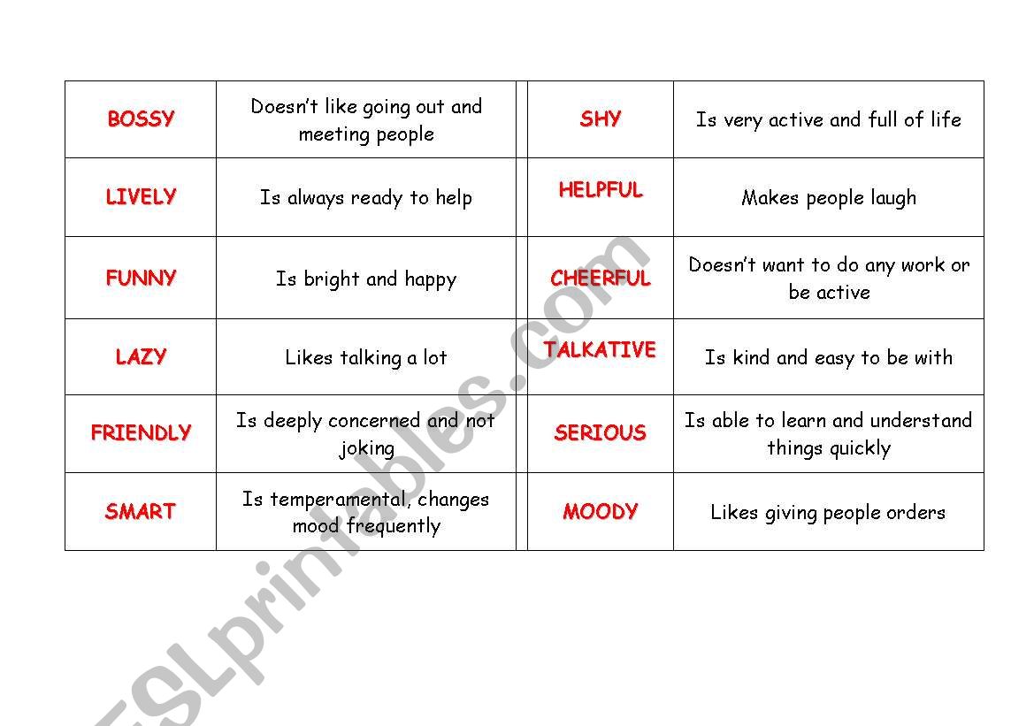 Adjectives Domino (personality)