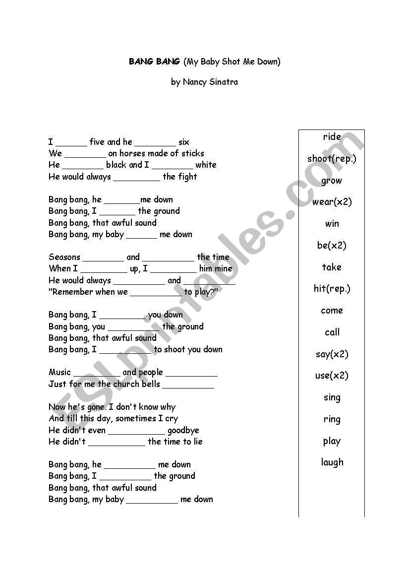 BANG BANG by Nancy Sinatra   worksheet