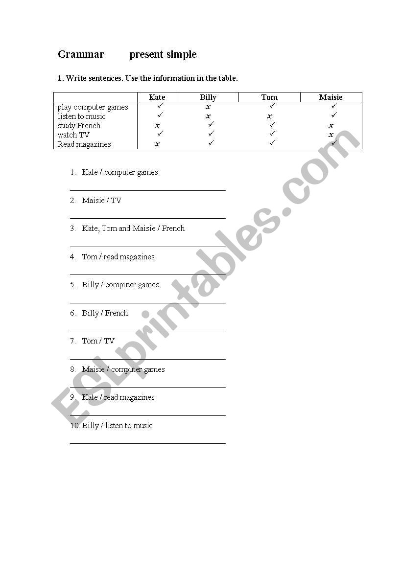 Present Simple worksheet