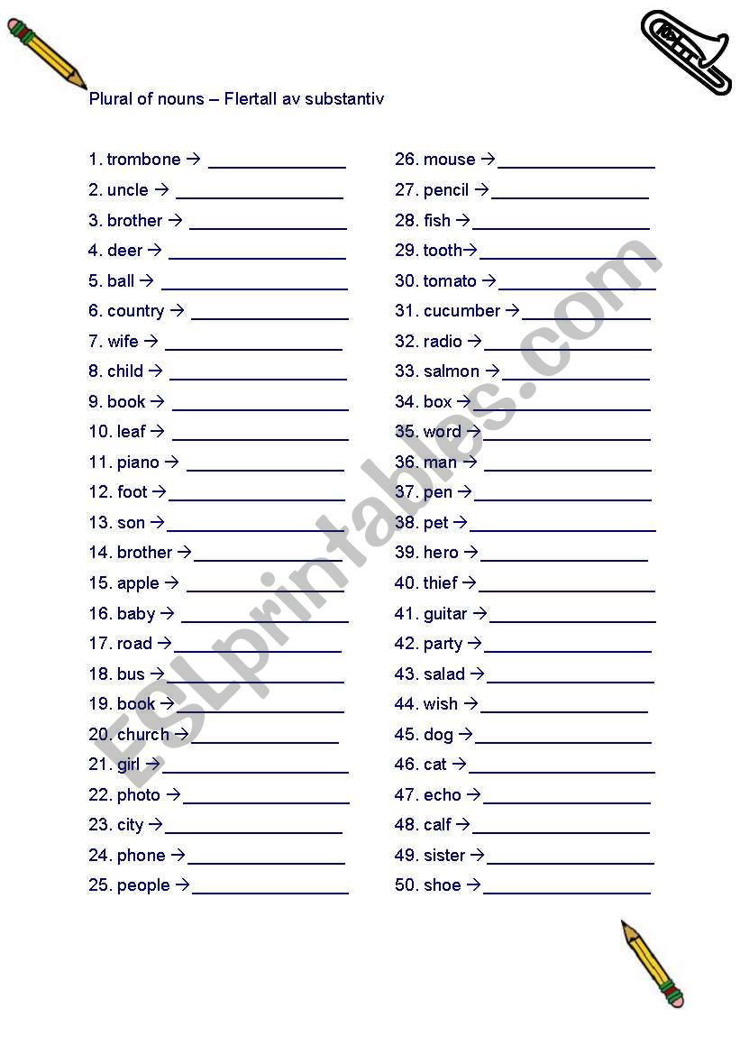 Plural of nouns worksheet