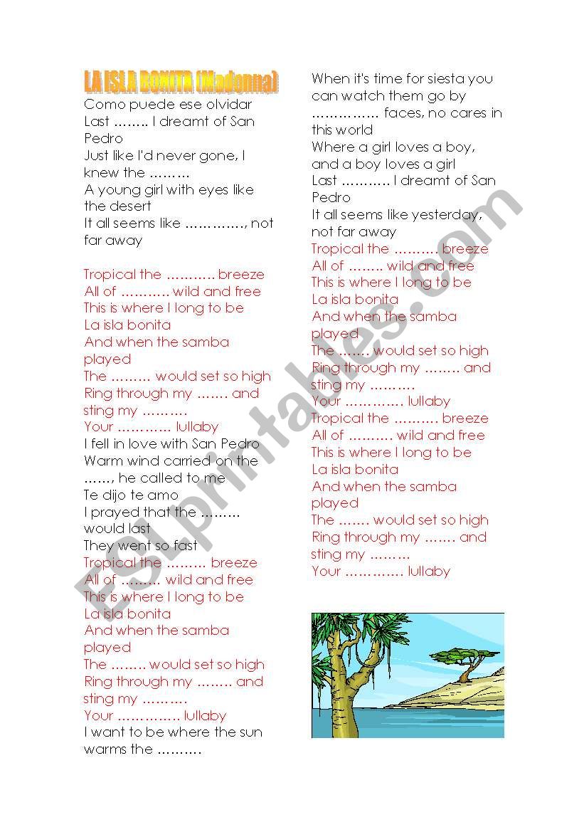 LA ISLA BONITA, by Madonna worksheet