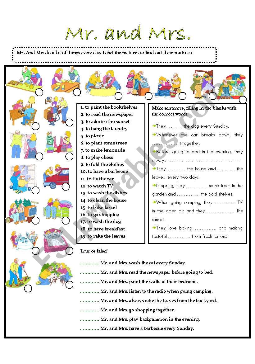 Mr. and Mrs. worksheet