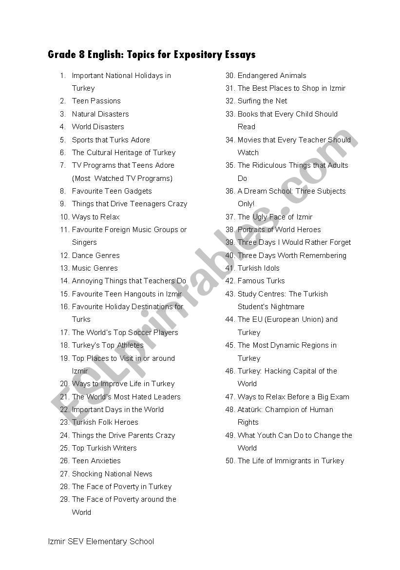 essay topics for class 2 in english