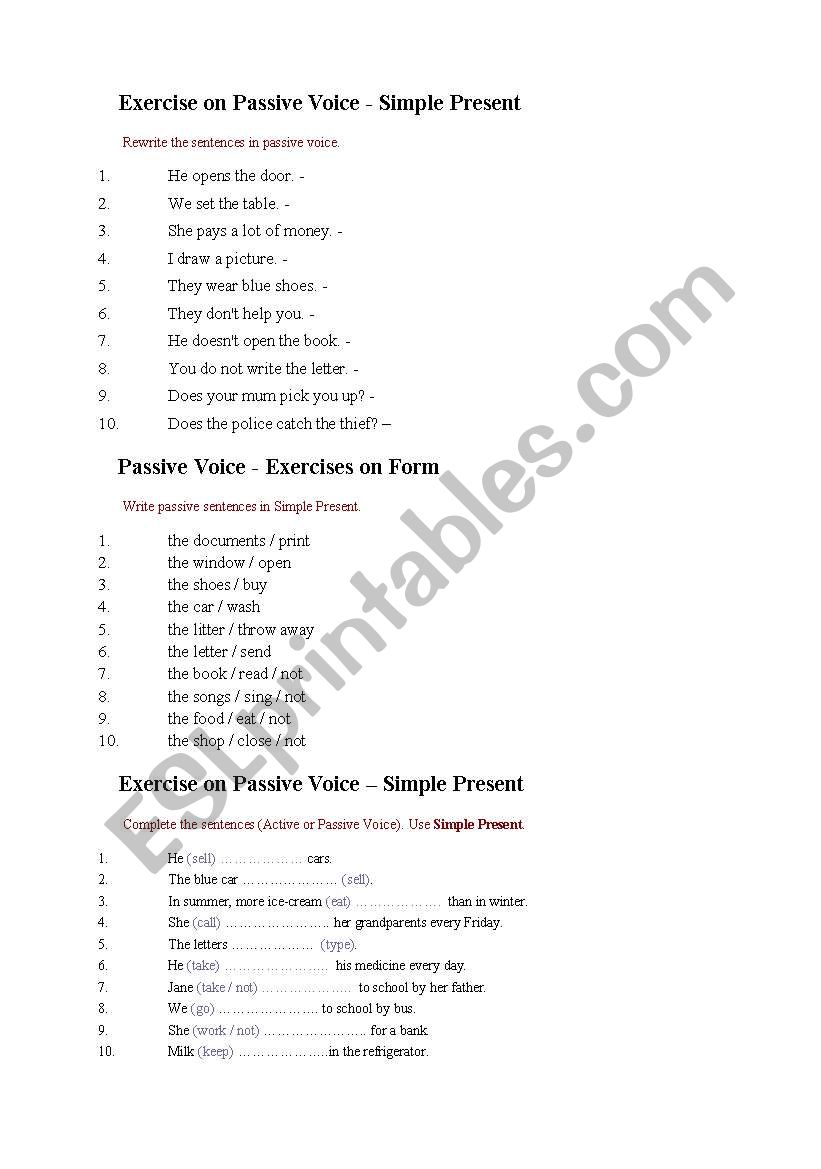 Exercise on the Passive Voice worksheet