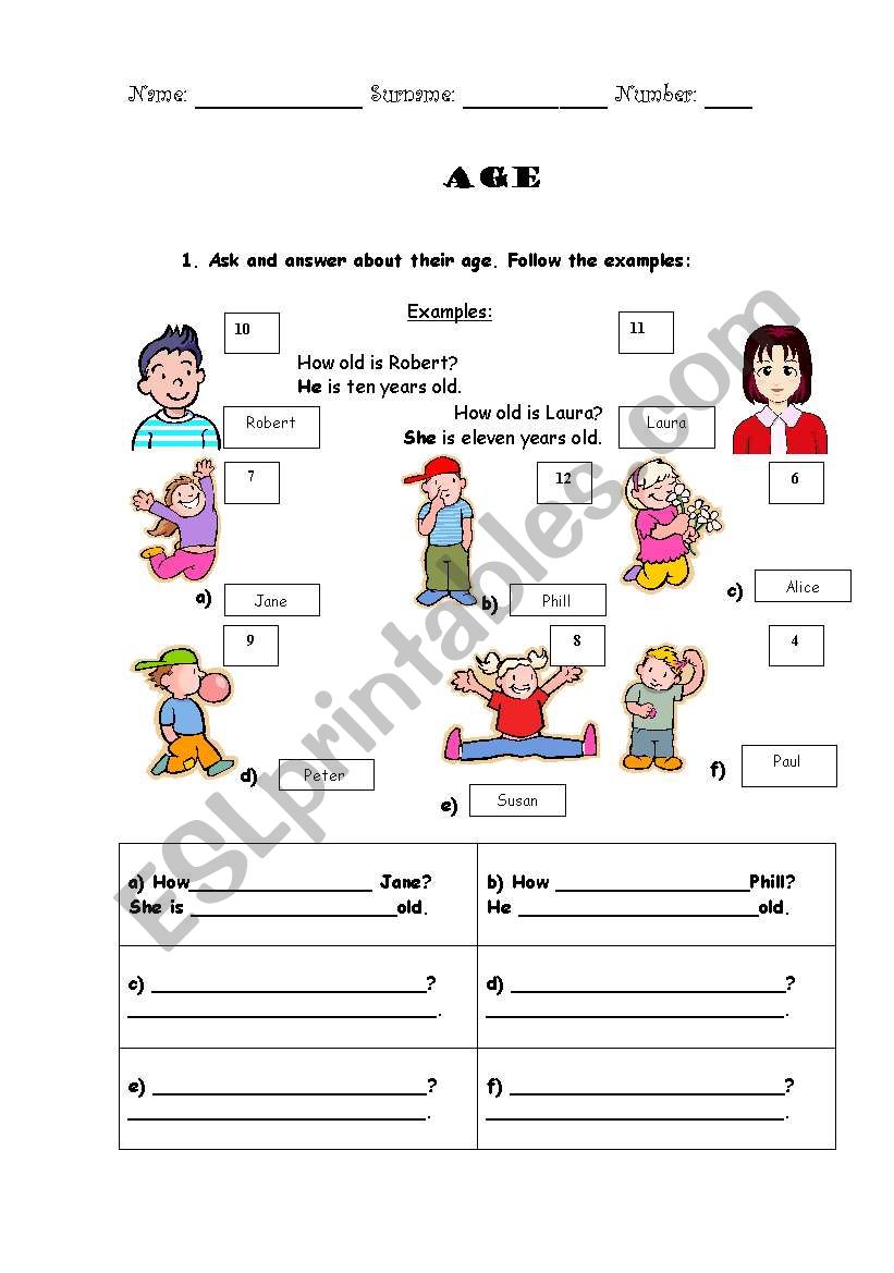 Age worksheet