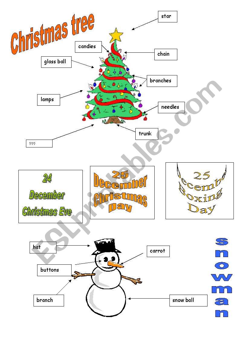 Christmas tree & snowman worksheet
