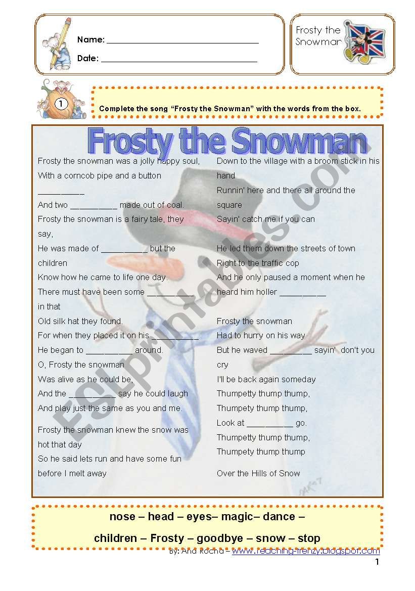 Frosty the snowman worksheet