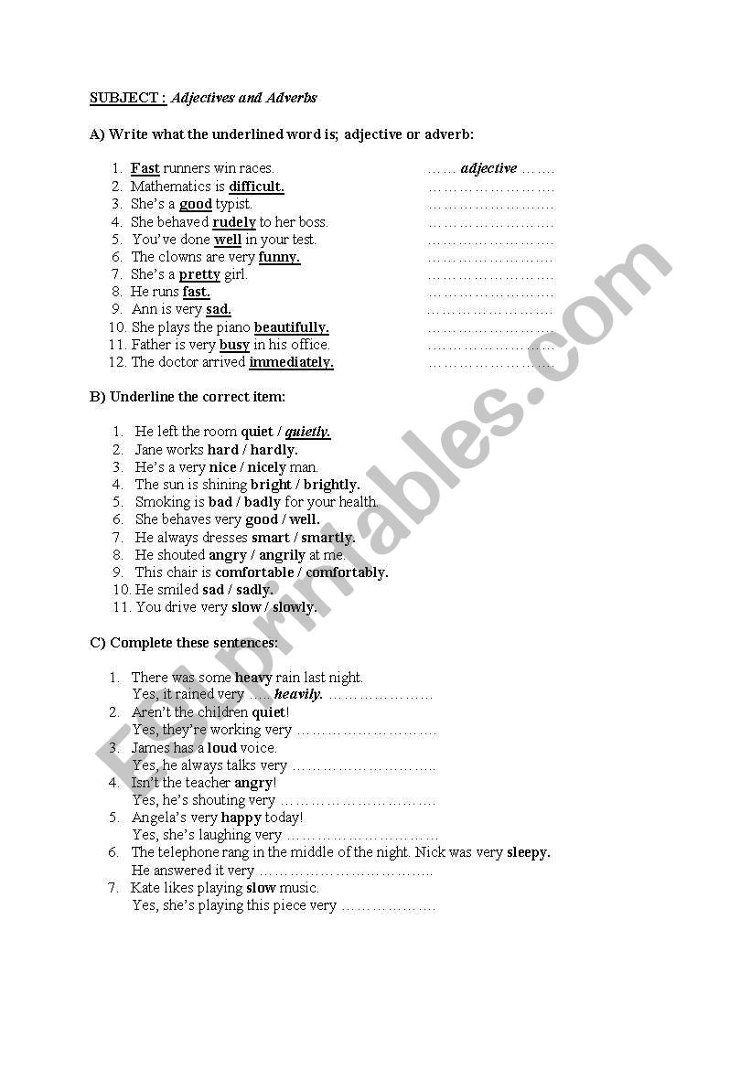 adjectives adverbs worksheet