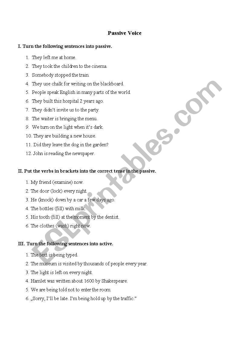 Passive voice worksheet