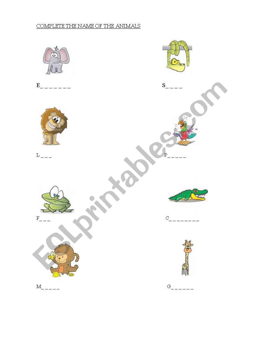 animals worksheet