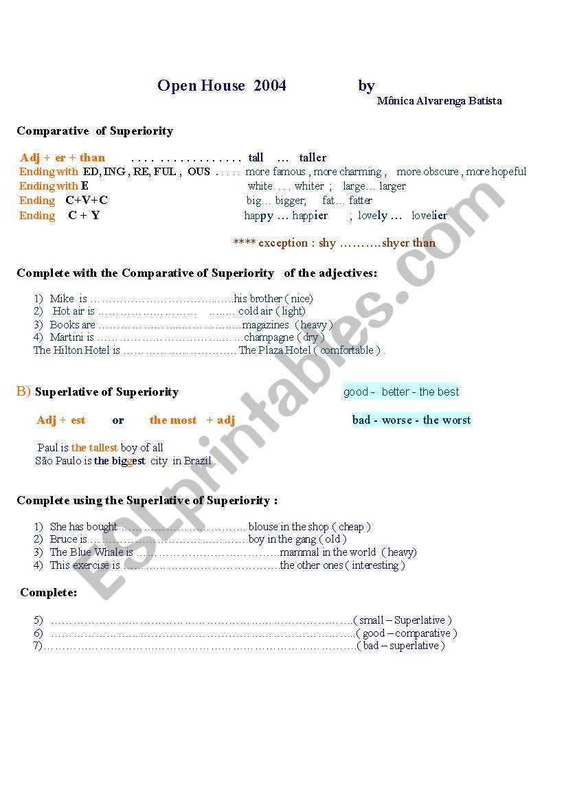 Comparative  of Superiority worksheet