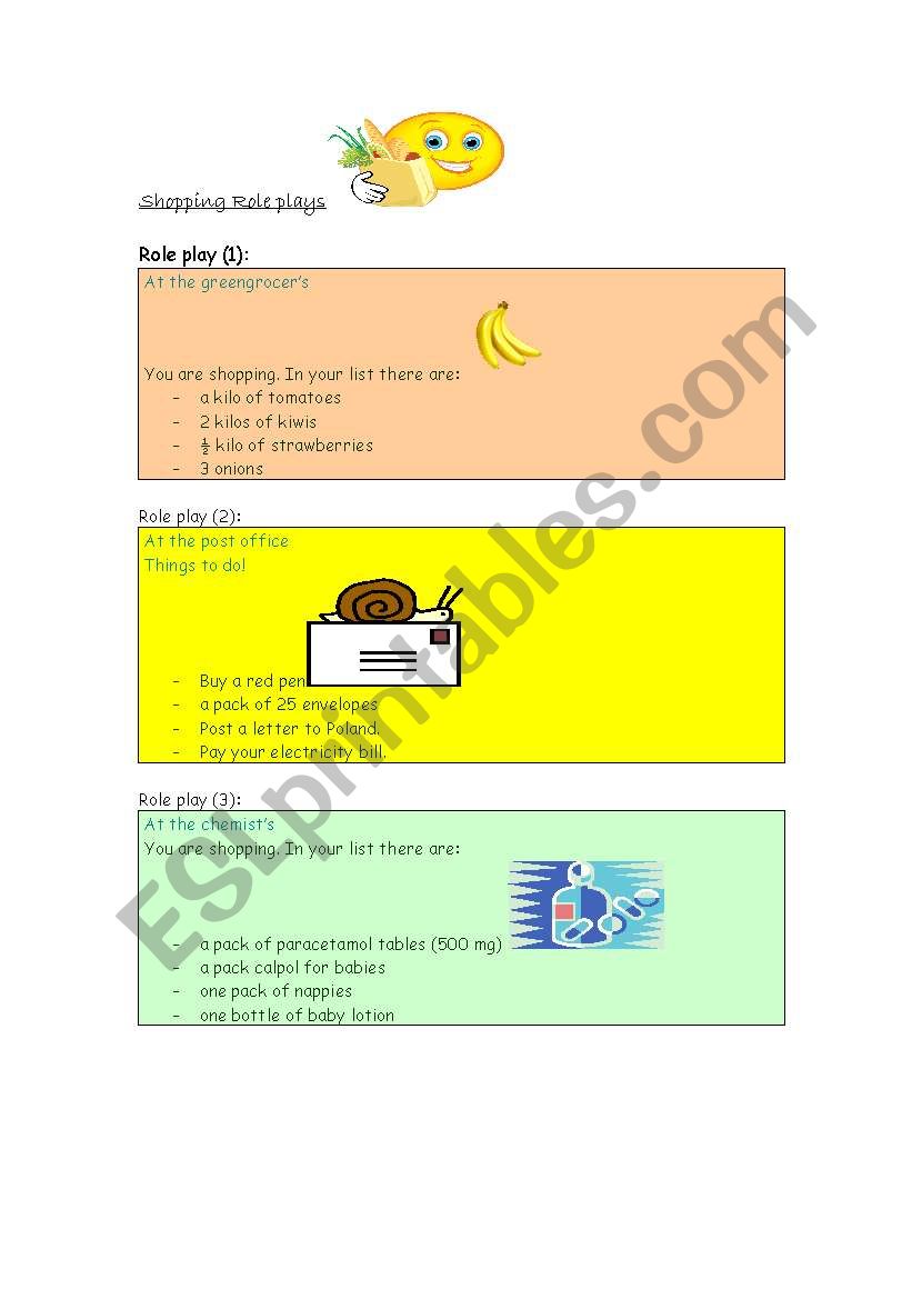 Role play- Shopping worksheet