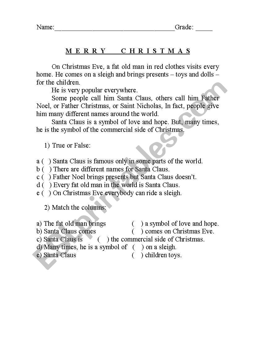 Christmas text worksheet