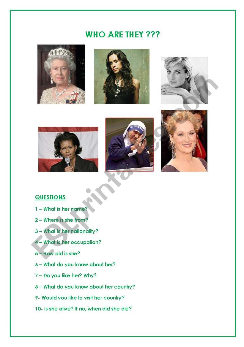 Who are these women ??? worksheet