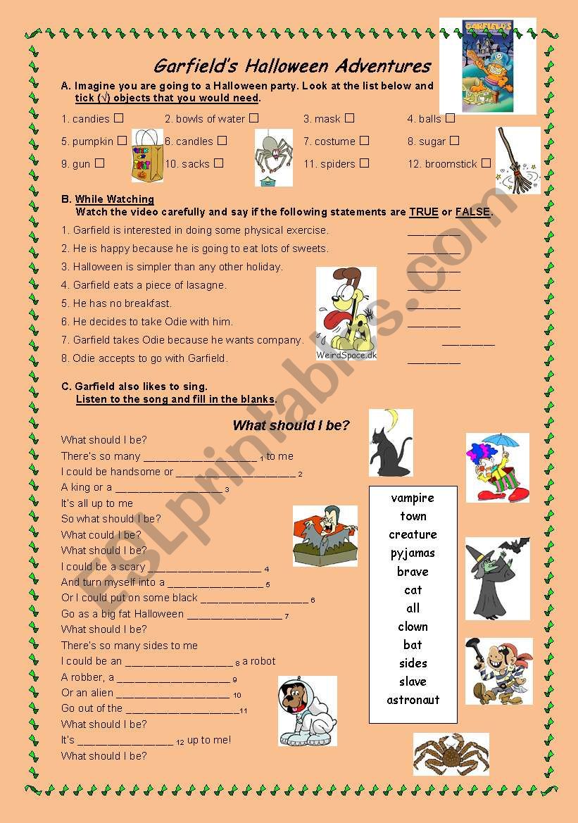 Garfields Halloween worksheet