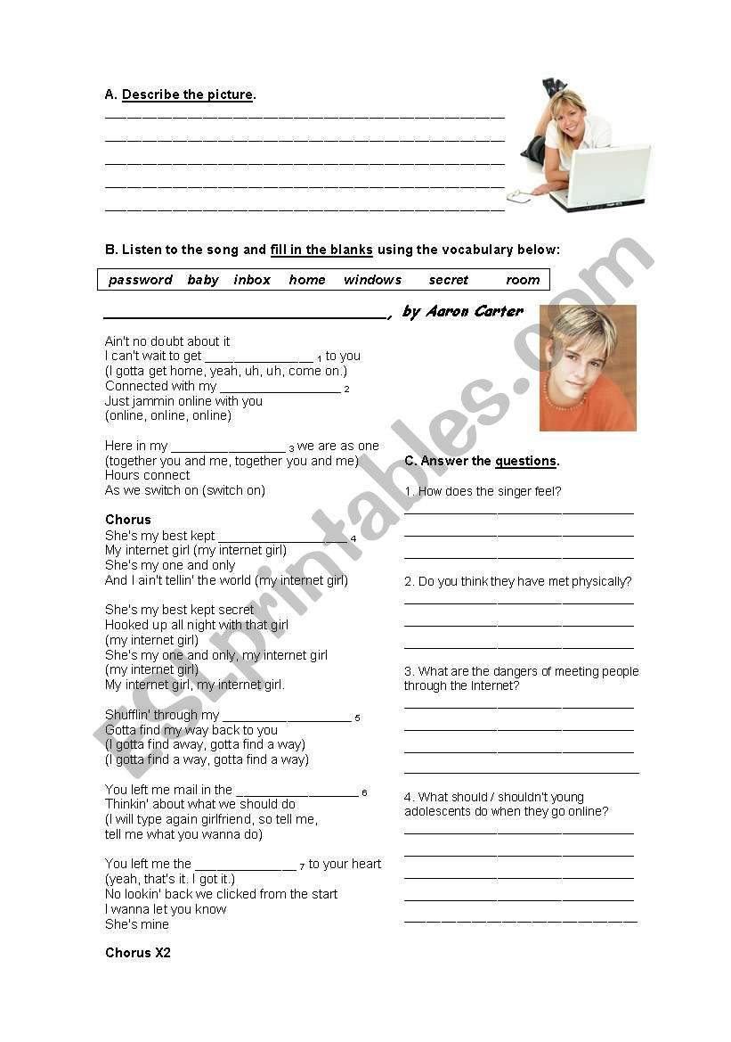 My Internet Girl worksheet