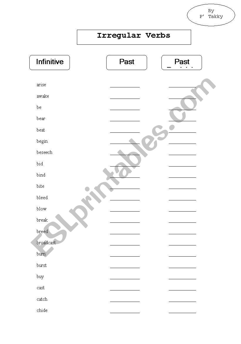 Irregular Verb worksheet