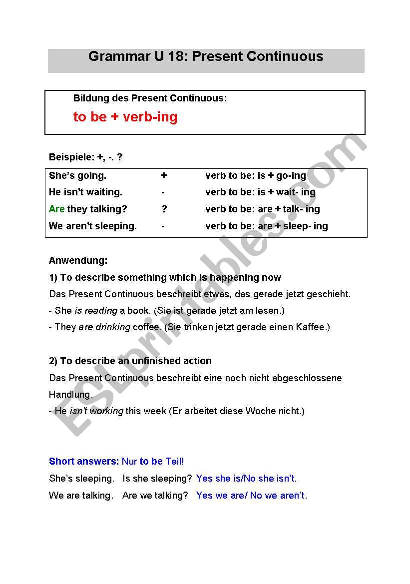 Present Continuous worksheet