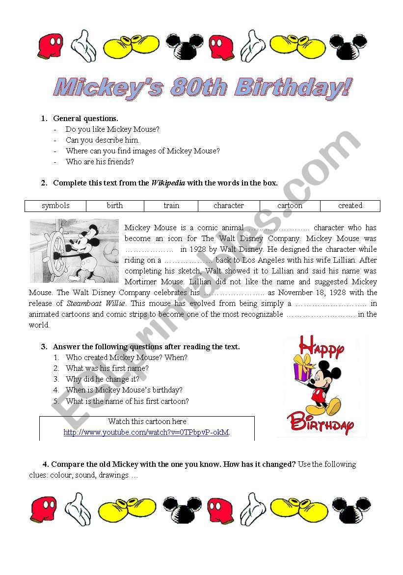 Mickey´s 80th Birthday worksheet Mickey´s 80th Birthday worksheet