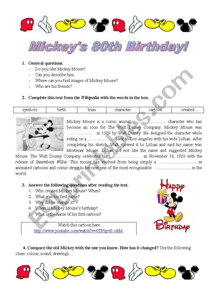 Mickeys 80th Birthday worksheet